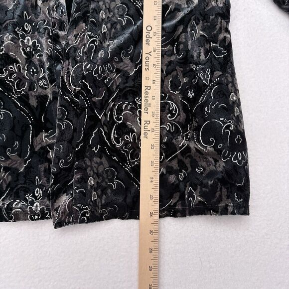 Elementz Top Womens Size XL Black Gray Burnout Velvet Built In Shirt Open Front - Picture 10 of 10